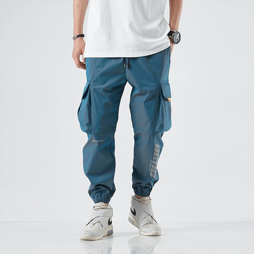 

cargo joggers fashion side women pant pockets hip hop harajuku japanese streetwear trousers male, Black