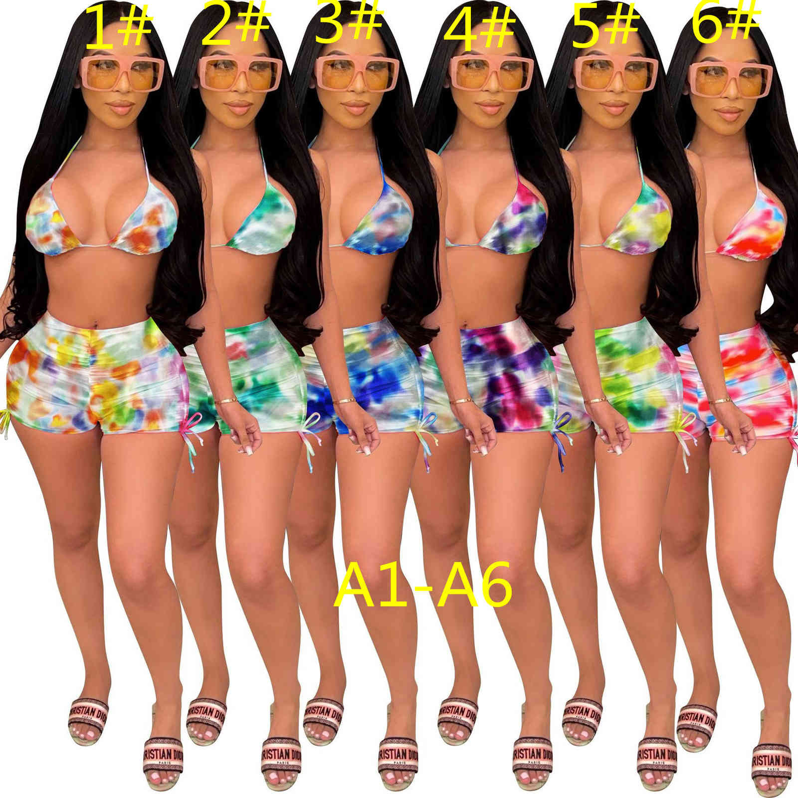 

Women Tie Dye Tracksuits Two Pieces Pants Set Sling Summer Shorts Crop Top Nightwear Fashion Ladies Outfits 2021, Mix colors a1-a6