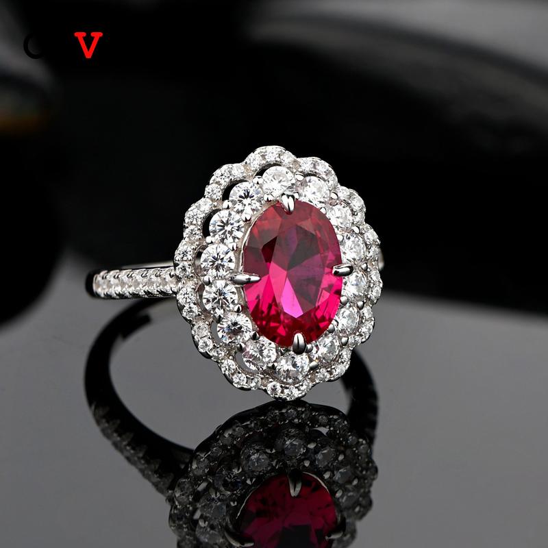 

Cluster Rings OEVAS 100% 925 Sterling Silver Oval Ruby Sapphire Wedding For Women Sparkling High Carbon Diamond Fine Jewelry Wholesale, Golden;silver