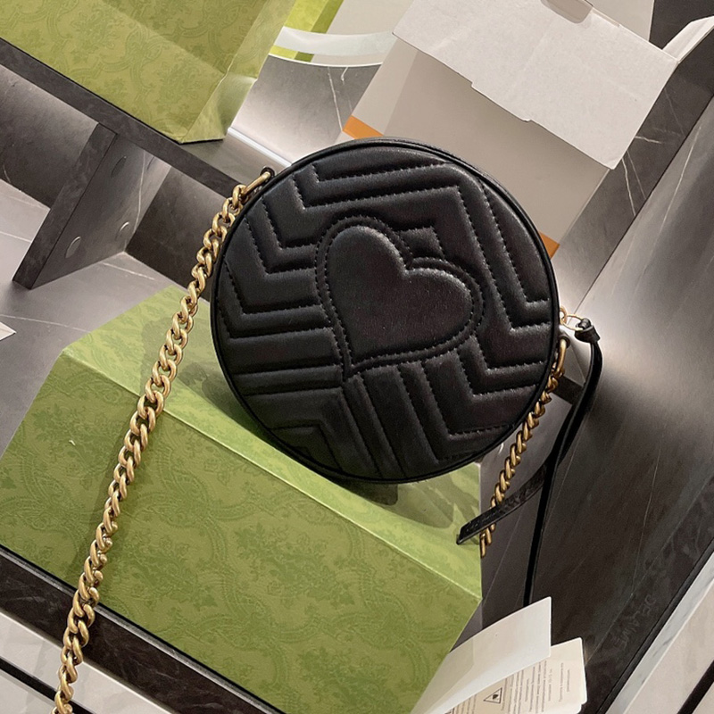 

Classic round designer shoulder bag womens black chain crossbody bags high quality PU leather fashion ladies purse Evening handbag 2021, With box and dust bag