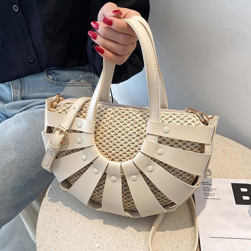 

Evening Bags Handmade Half-Round Rattan Woven Straw Bag Summer Shoulder Women Crossbody Beach Handbag Bohemia Clutch 2021