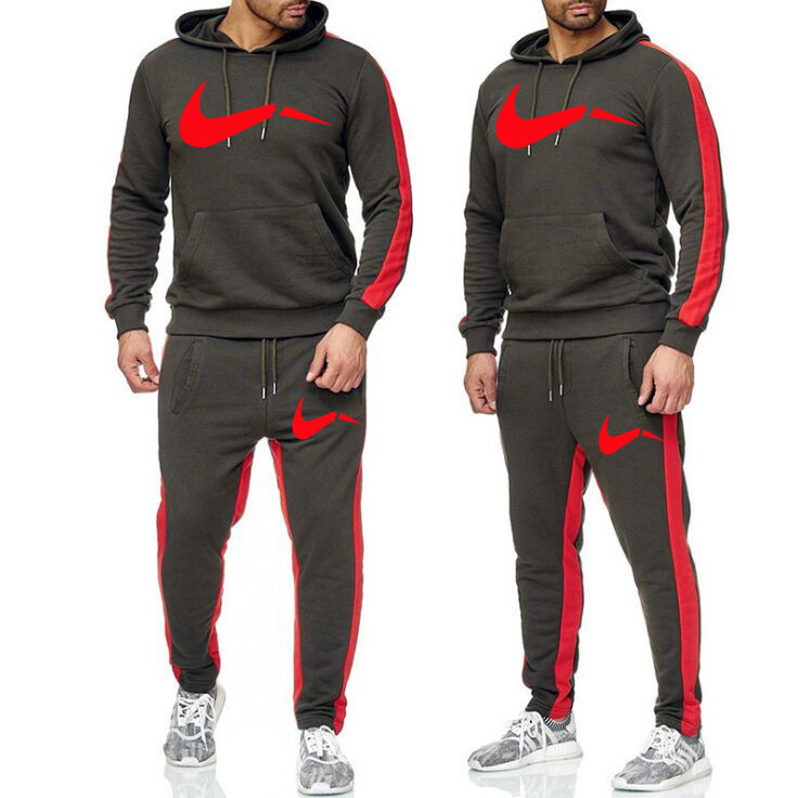 

2021 Autumn letter Printing Splice Jogger Tracksuit Cotton Hoodies+Pants 2PC Sets Men's Sportswear Sport Suit Clothing, Gray