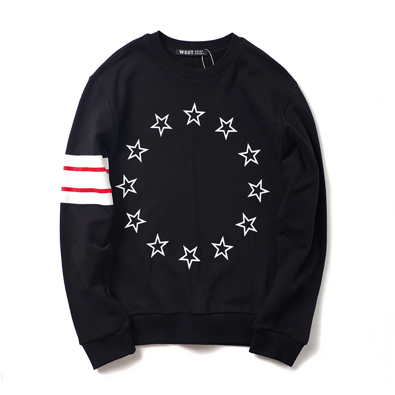 

2021 Fall Winter Fashion Men's Hoodie Stars Stripes Simple Print Round Neck Outer Wear Couple Loose Comfortable Sweater S-XXL#GVC0029, Black