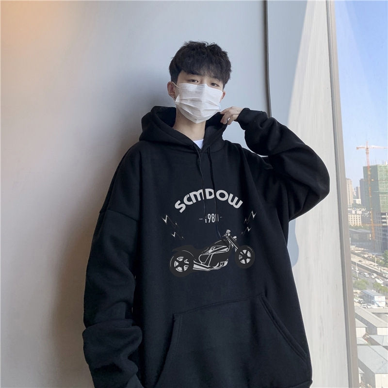 

Autumn winter ins hooded Plush sweater men's Korean version trend versatile student handsome loose casual clothes, Light gray