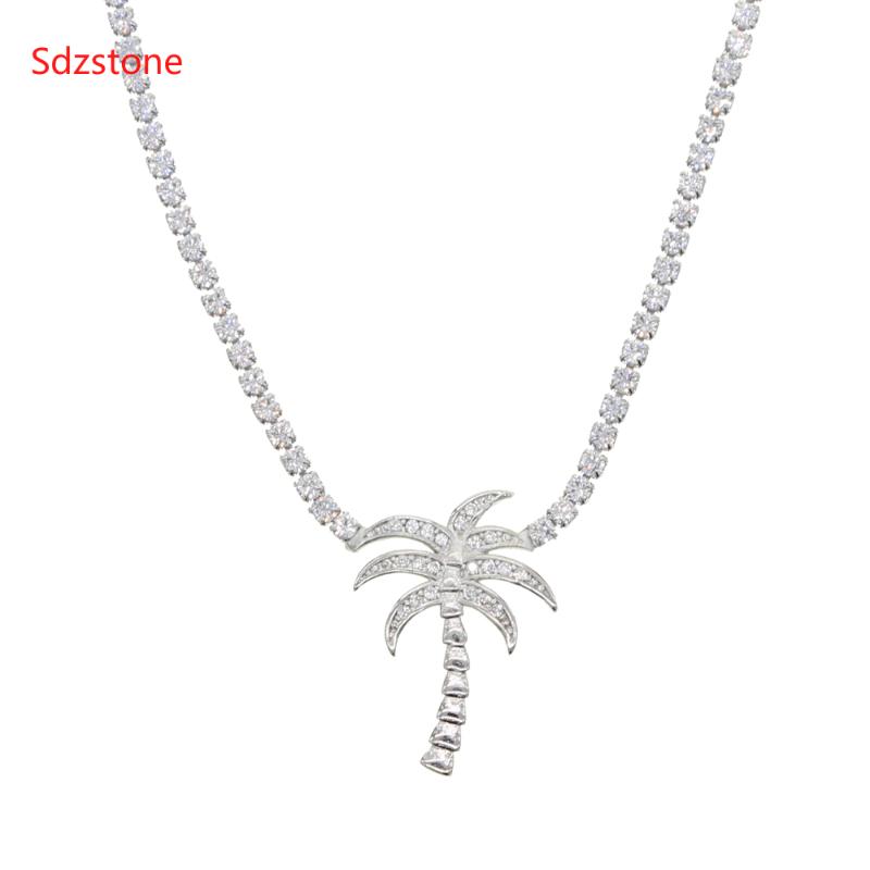 

Tree Of Life Crystal Palm Pendant Tennis Chain Necklace Gold Silver Color Bijoux Collier Elegant Women Jewelry Gift Drop Chains
