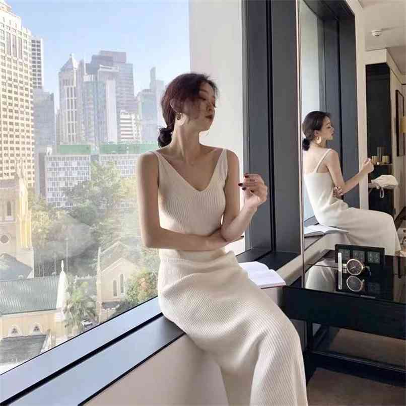 

Fashion knitted suspender skirt summer with white long dress 210520, Black