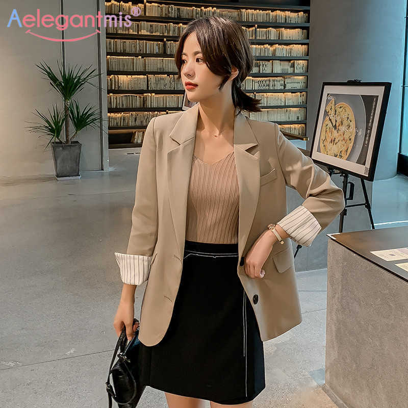 

Aelegantmis Spring Office Lady Business Casual Blazer Women Loose Long Work Suit Coat Jacket Ladies Street Leisure Outerwear 210607, Black