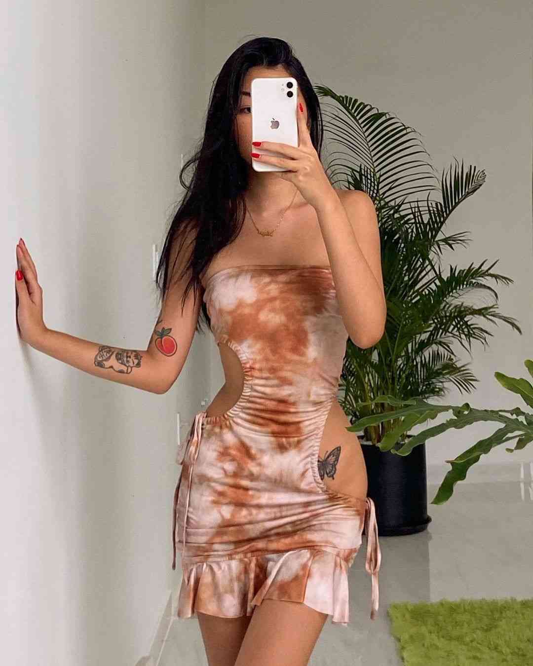 Bras Sets Point/I am gia tie-dye upper hollow tube strain dressed tight gradient 9RT7-image-698937352