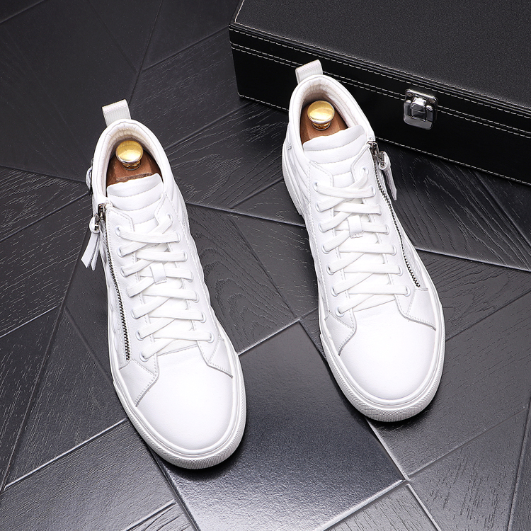 

Luxury Designer Men Casual Boots Fashion Breathable Dress Party Wedding Shoes European Style Lace Up feather Flats Sneakers B128, White