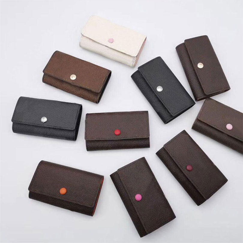

High Quality Key Wallets old flower famous classical designer women 6 key holder Luxury purse Genuine Leather men card holders Hasp imitation wallet key ring M62630, Brown flower orange interior