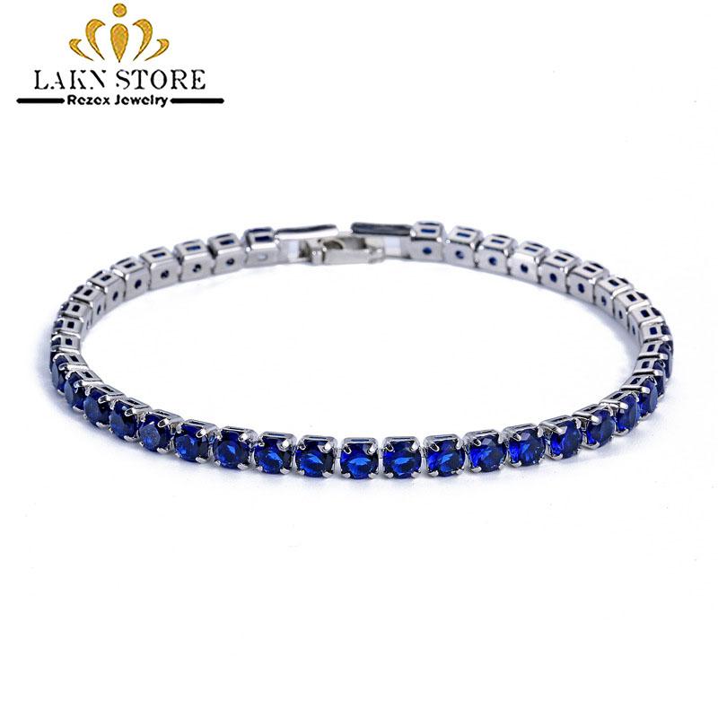 

Link, Chain Fashion Wedding Jewelry Luxuxy Cubiz Zirconia Cz Tennis Bracelets&bangles Silver Color Blue Crystal Bracelet Femme Women