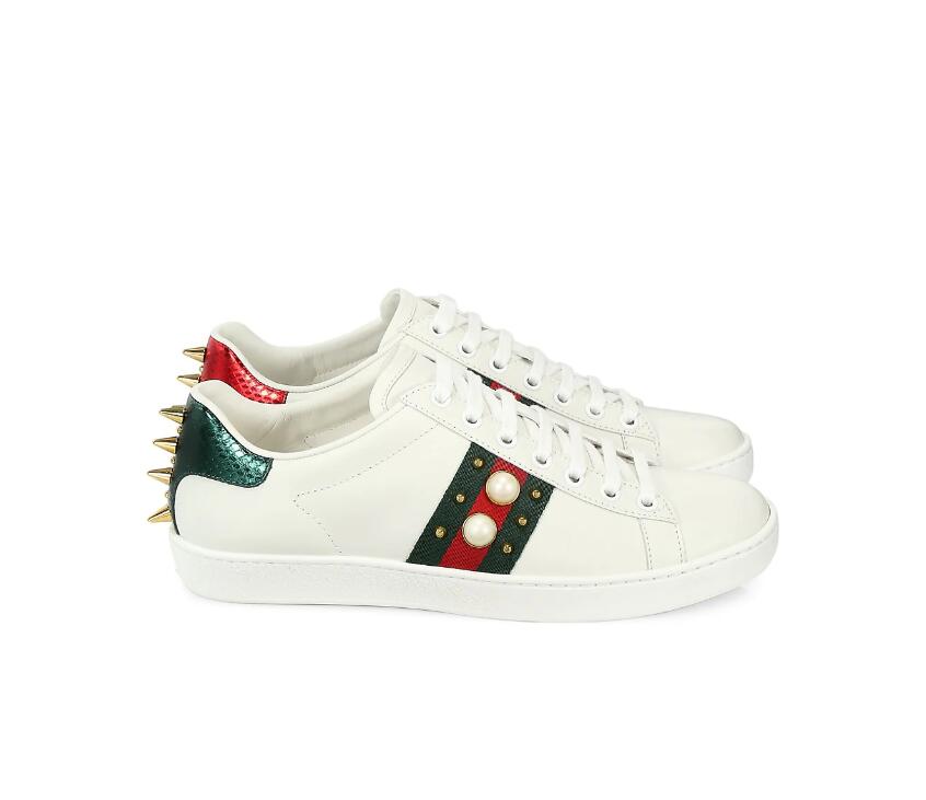 

2021S Women casual shoes Stud Web Leather Sneakers Rubber platform soles low tops junior skate trainers EU35-45 with box, White