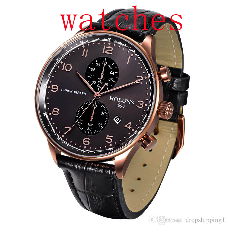 

HOLUNS quartz watches men business mens watch luxury simple 5AT waterproof Sport popular mens wrist Leather strap watches CLOCKS 2022, Color1