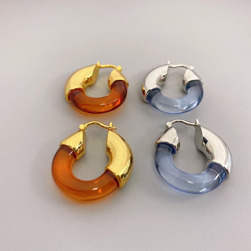 

Dangle & Chandelier European And American Ins Fashion Copper Vacuum Plating Resin Small Earrings Trend, Silver