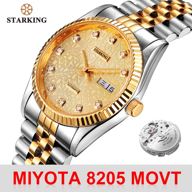 

Wristwatches STARKING Classic Fashion Men Mechanical Watch Miyota Movt Stainless Steel Wristwatch Sapphire Automatic Self-wind Mens Watches, Gold
