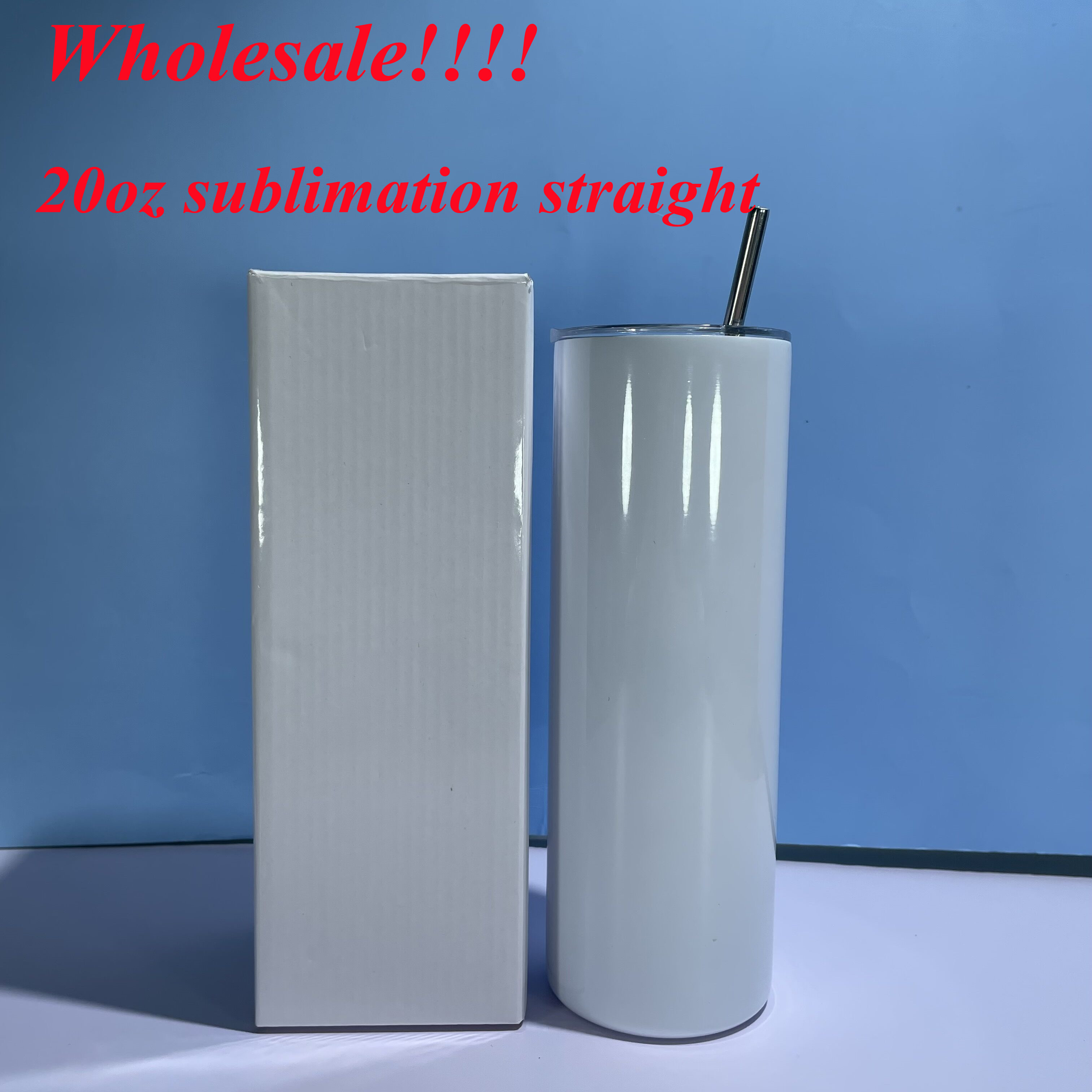 

DIY sublimation skinny tumbler 20oz straight tumblers metal straw stainless steel slim tumble vacuum insulated travel mug gift, White