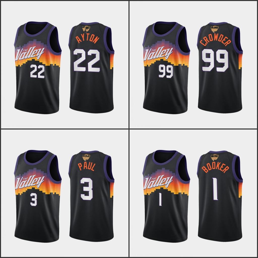 

Men Devin Booker Chris Paul Jae Crowder Deandre Ayton Suns 2021 Finals Black jersey, Black;red
