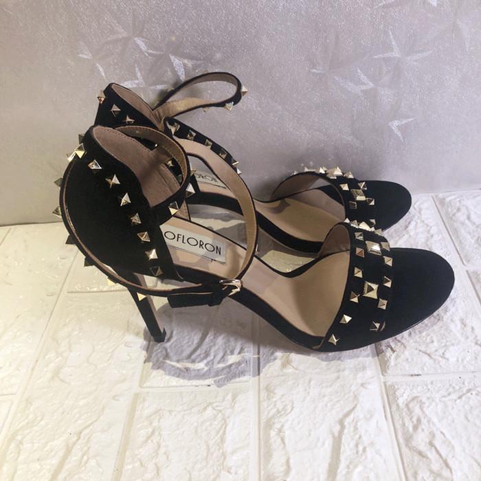 

Women Genuine Leather Suede Rivet Studed Sandals Shoe, Black