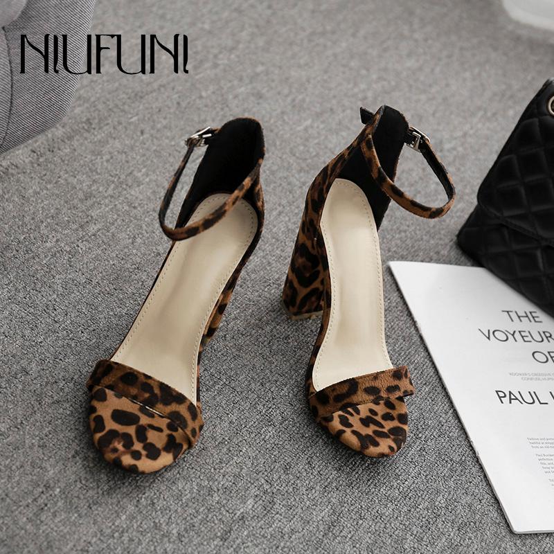 

Sexy Leopard High Heels NIUFUNI Women's Sandals 2021 Summer Shoes With Thick Heel Suede Hollow Banquet Casual Ladies Sandal, Black