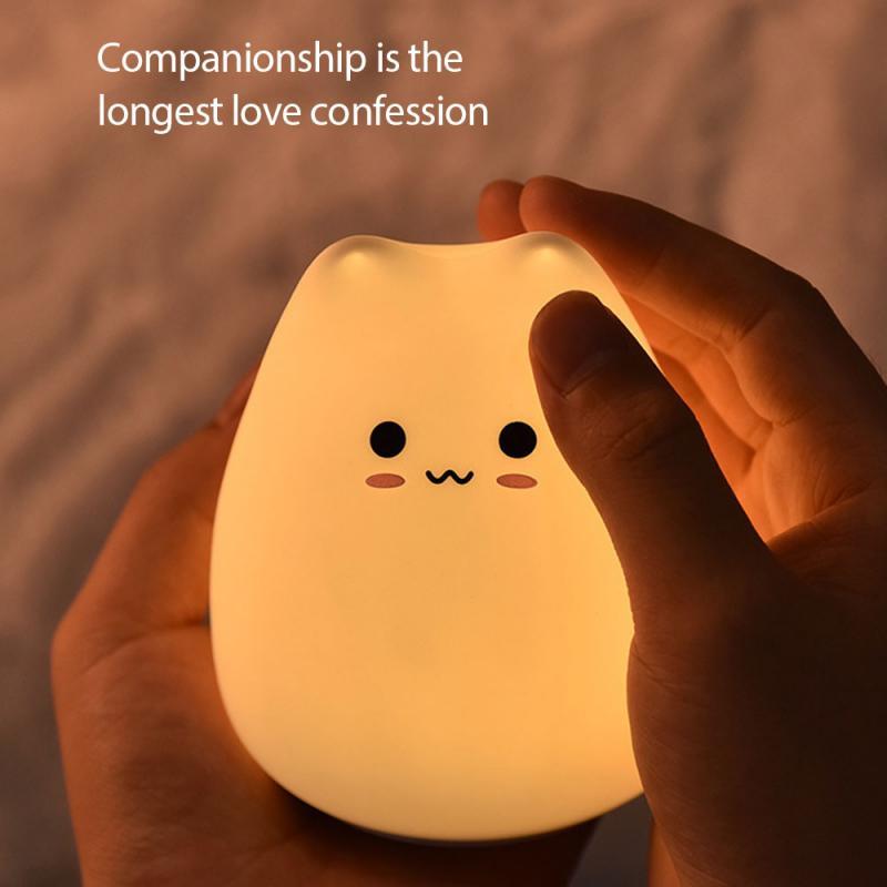 Colorful LED Night Light Animal Cat Silicone Soft Cartoon Baby child Nursery Bedroom Lamp for Children Gift Desktop Decor-image-694069904