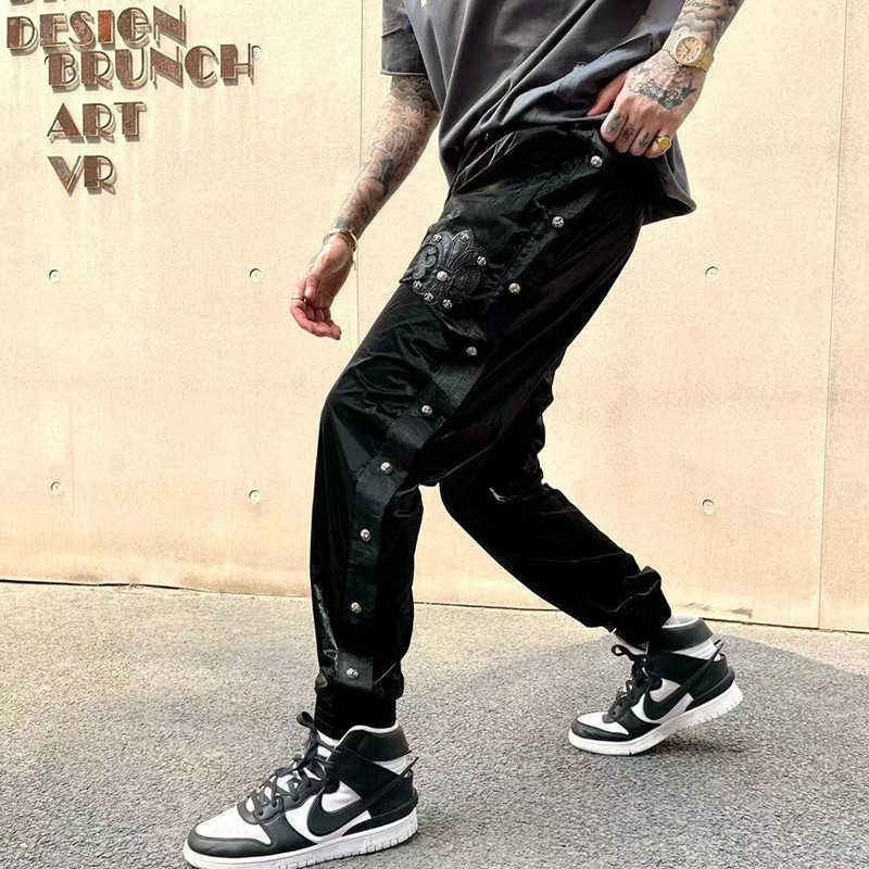 

Ch Fashion Brand Hearts/Chrome Leisure Pants 2021 Spring and Summer New Two Side Rivet Snap Strap Versatile Loose Legged Pants for Men, Black