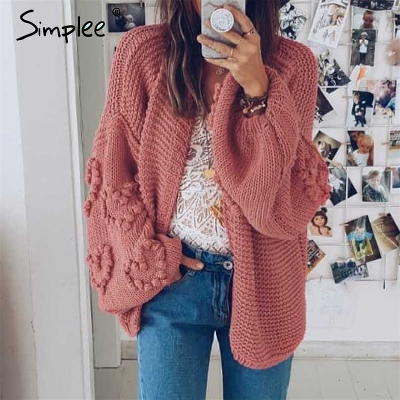 

Loose women knitted cardigans Oversized lantern sleeve heart crochet jumper Autumn winter female knitting cardigan coats 211018, Khaki