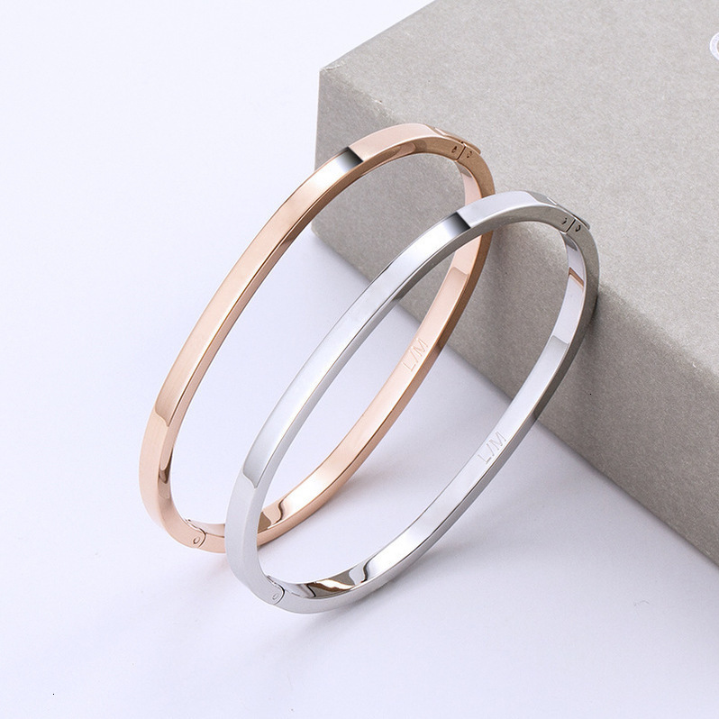 

C Bracelet button family opening titanium steel rose gold couple, Black