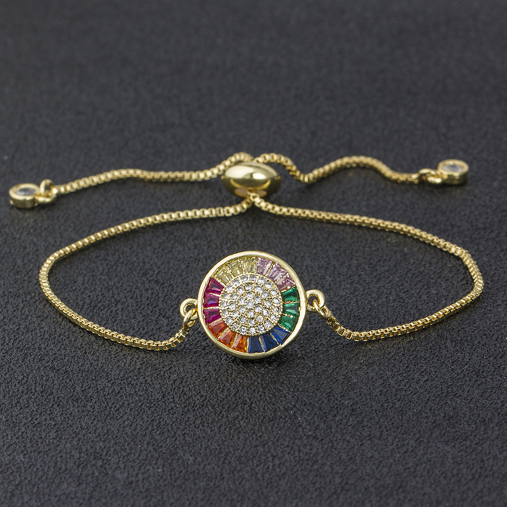 

New Design Copper Cubic Zircon Adjustable Colorful Bracelet For Women Girls Rainbow Jewelry Best Birthday Party Wedding Gift