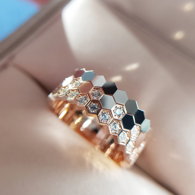 Npkds Handmade Hot Honeycomb Cake and Small Bee Hexagonal Nest Ornaments Jewelry Engagement Ring-image-675341074