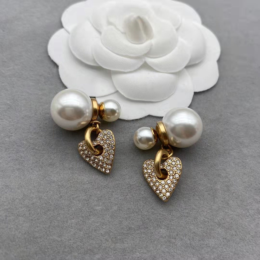 

D Home Heart Pendant Charm Earrings Pearl Diamonds Brand Designer Earrings Ladies Party Engagement Gift Fashion Jewelry