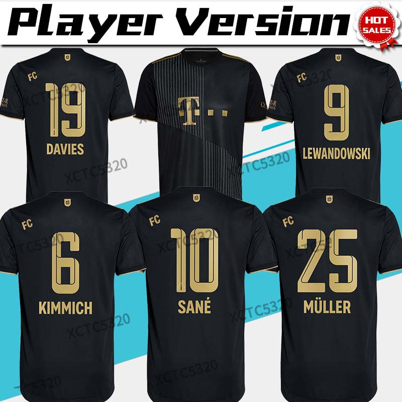 

21 22 Player Version Munchen soccer jersey away LEWANDOWSKI COMMAN KIMMICH Men football shirt Cutomized S-2XL, Black;yellow