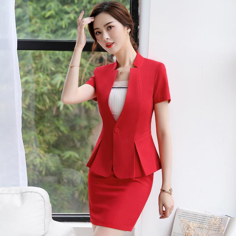 

Work Dresses IZICFLY Summer Clothes For Women Formal Uniform Designs Set Jacket Red Blazer Mulher Elegant Business Skirt Suit Plus Size, Blue top and pant