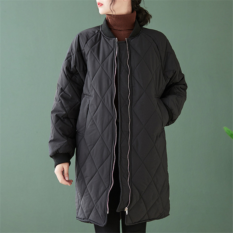 

Johnature Women Black Casual Zipper Winter Parkas Loose Female Clothes Pockets Thick Warm Stand Long Parkas 210521