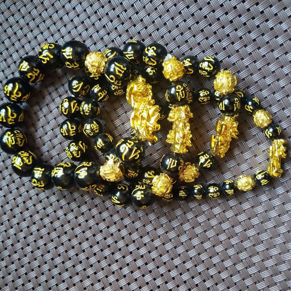 

Hand catenary Six words truth: Vietnam Shajin Jue Bracelet 3D gold plated Picchu Buddha beads bracelet Yiwu Commodity, Black
