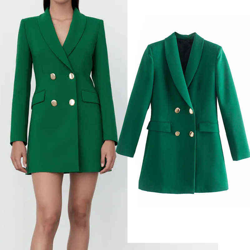 

TRAF Za Green Blazer Women Double Breasted Long Jacket Woman Long Sleeve Elegant Female Blazer Office Autumn White Jacket 211102, Camel