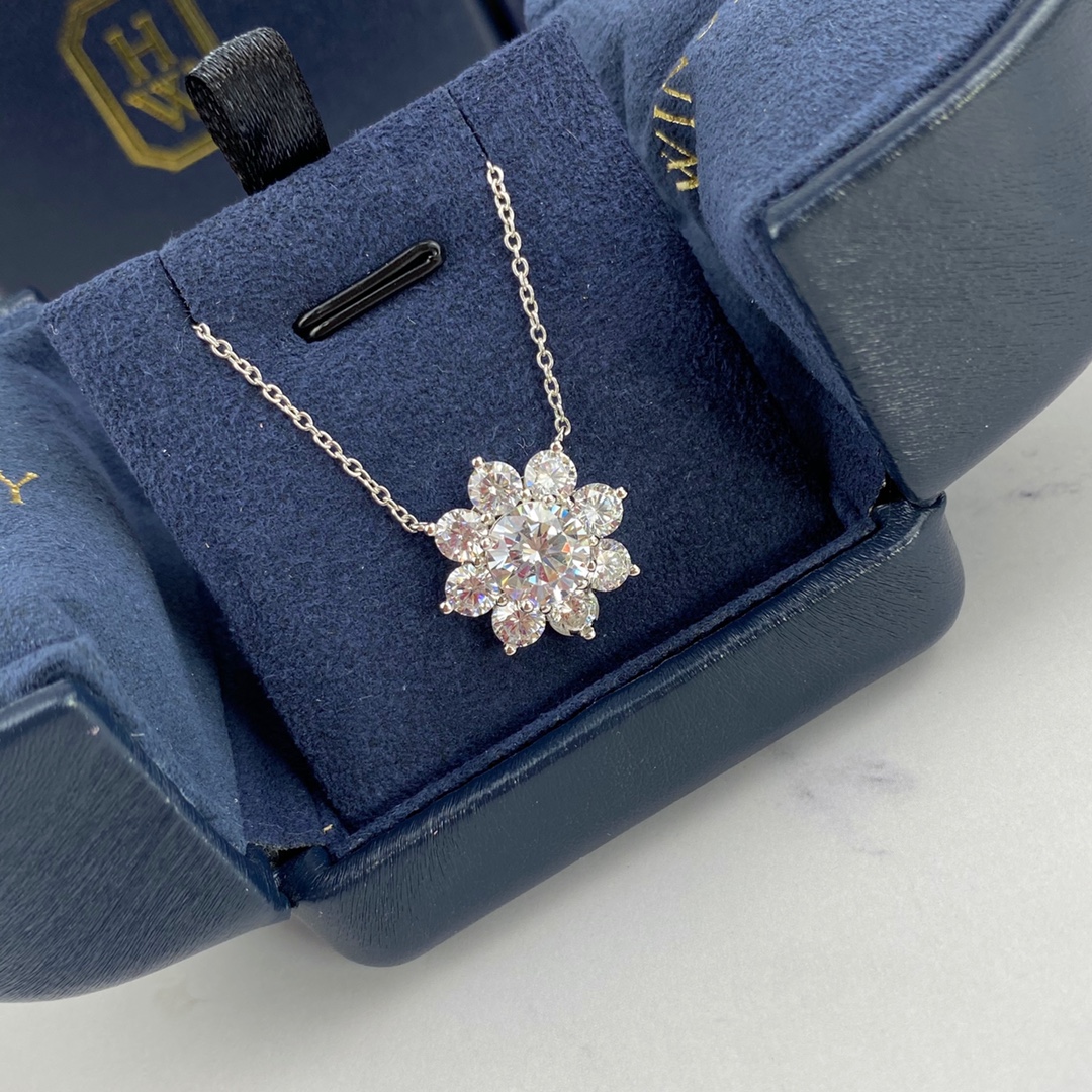 

H luxury jewelry necklace Pendants diamond sunflower sweater 925 Sterling Silver flower Plated designer thin chain women necklaces fashion original box Ornaments