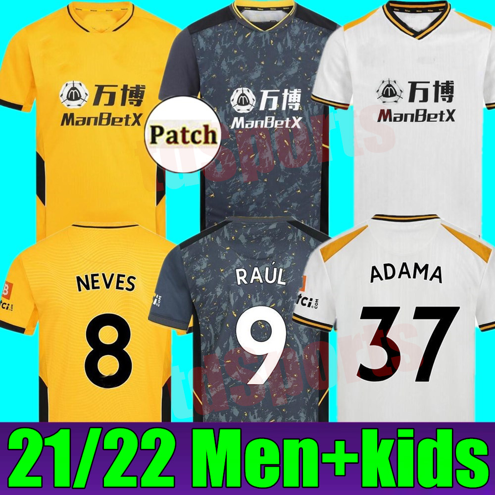 

2021 2022 Wolves Soccer Jerseys Home away 21 22 ADAMA SEMEDO RAUL NETO NEVES Wanderers J.OTTO PODENCE Wolverhampton Football Shirts Men Kids Kits Uniforms, Kids home+socks