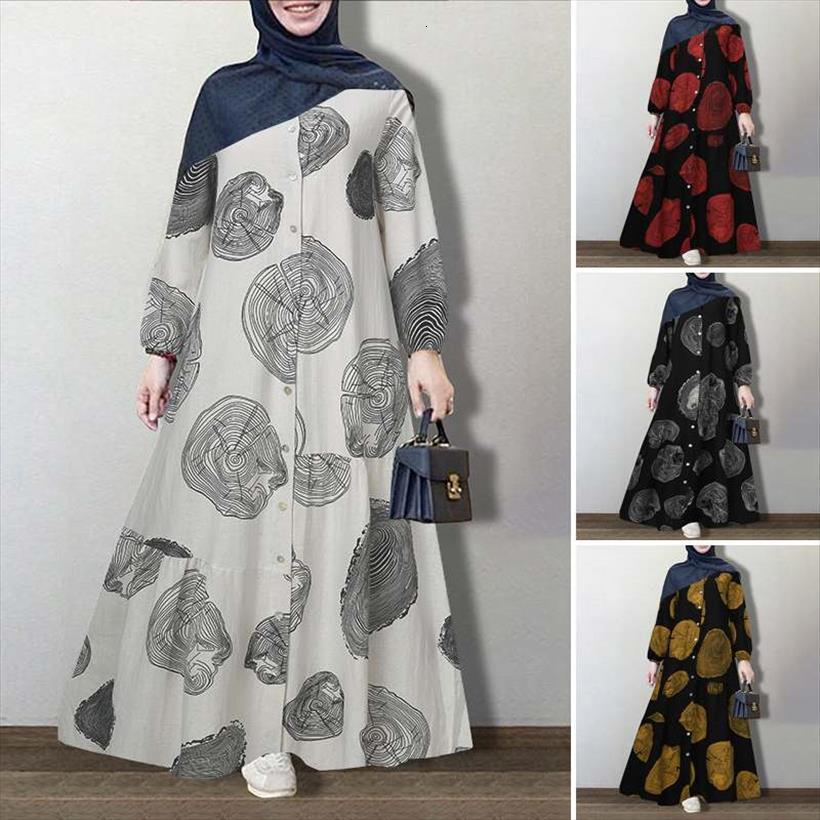 

vintage floral printed sundress womens dresses autumn long sleeve loose maxi vestido women retro dubai abaya turkey hijab dress, Black;gray
