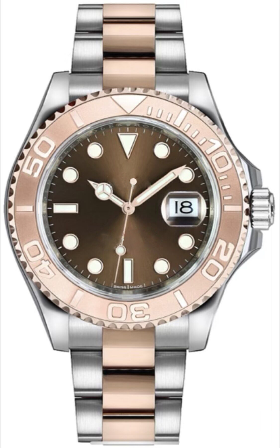 

Men's Watch Yacht Style 40mm Silver Dial Master Automatic Mechanical Sapphire Glass Classic Model Folding Buckle Clasp WristWatch With Original box
