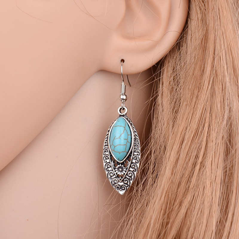 

women's Hollow carved Tibetan silver turquoise Charm earrings DYMTQE096 fashion gift national style women DIY earring