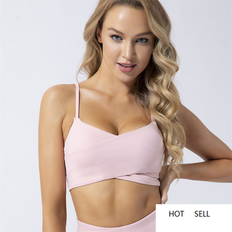 

Corset Soft Tops Pink For Women Strap Crop V Collar Yoga Bra Breathable Slim Fit Gym Vest
