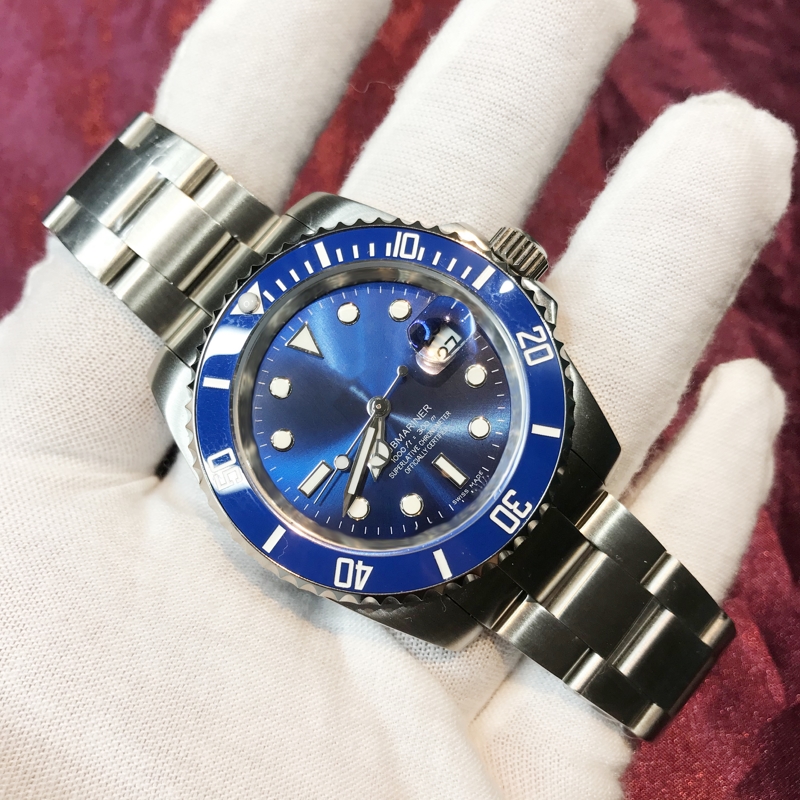 

2021 Mens Watches blue dial Ceramic bezel sapphire glass Luminous Automatic 904L stainless steel waterproof wristwatches AAA+, Slivery;brown