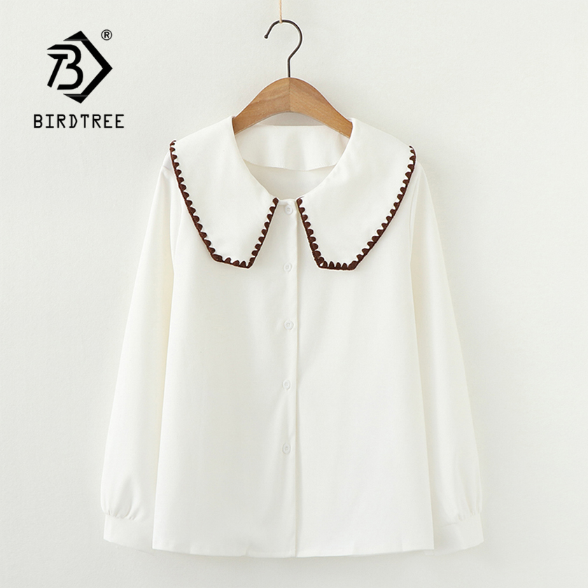 

2021 Spring New Women Corduroy Long Sleeve White Shirt Peter pan Collar Embroidery Blouse Autumn Casual Tops Feminina Blusa T011, Gray