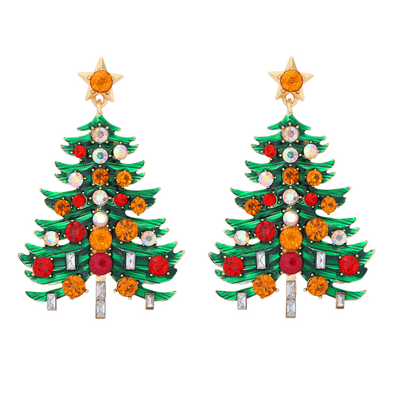 

Christmas Tree Designer Stud Earrings Personalized Wild HandMade Alloy-Tree Alloy Dripping Oil Diamond winding Earring Party Holiday Small Fresh Ear Jewelry Gifts