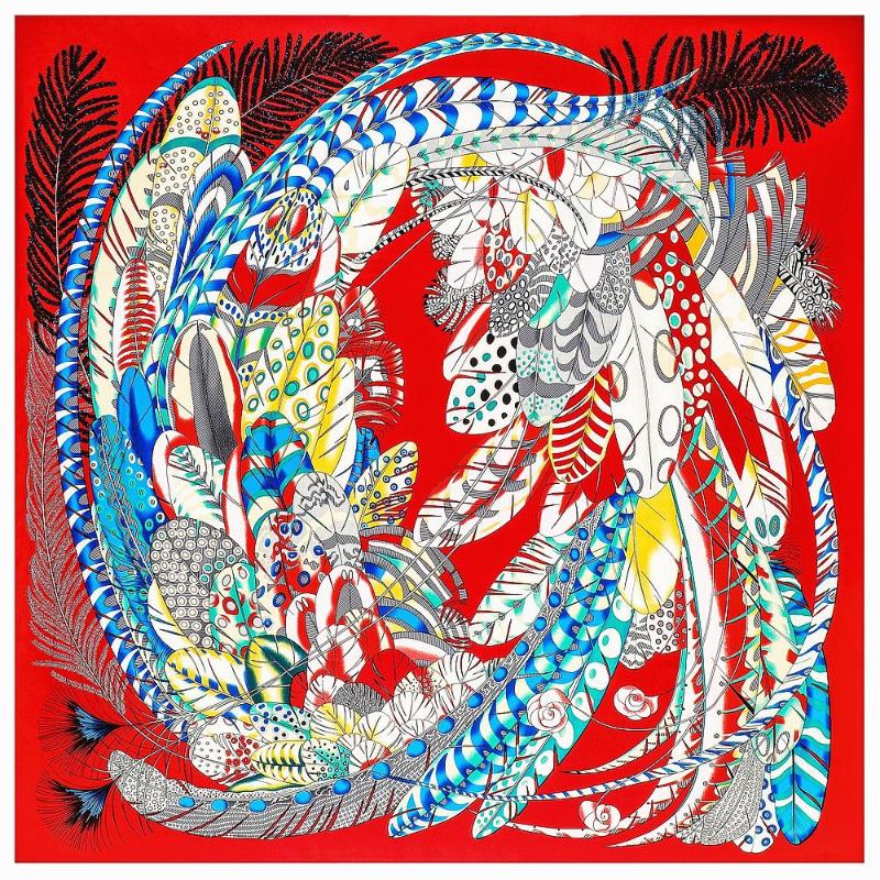 

Scarves 130cm Feather Design Brand Big Square Scarf Luxury Twill 100% Silk Women Kerchief For Ladies Fashion Shawl Echarpe, Blue;gray
