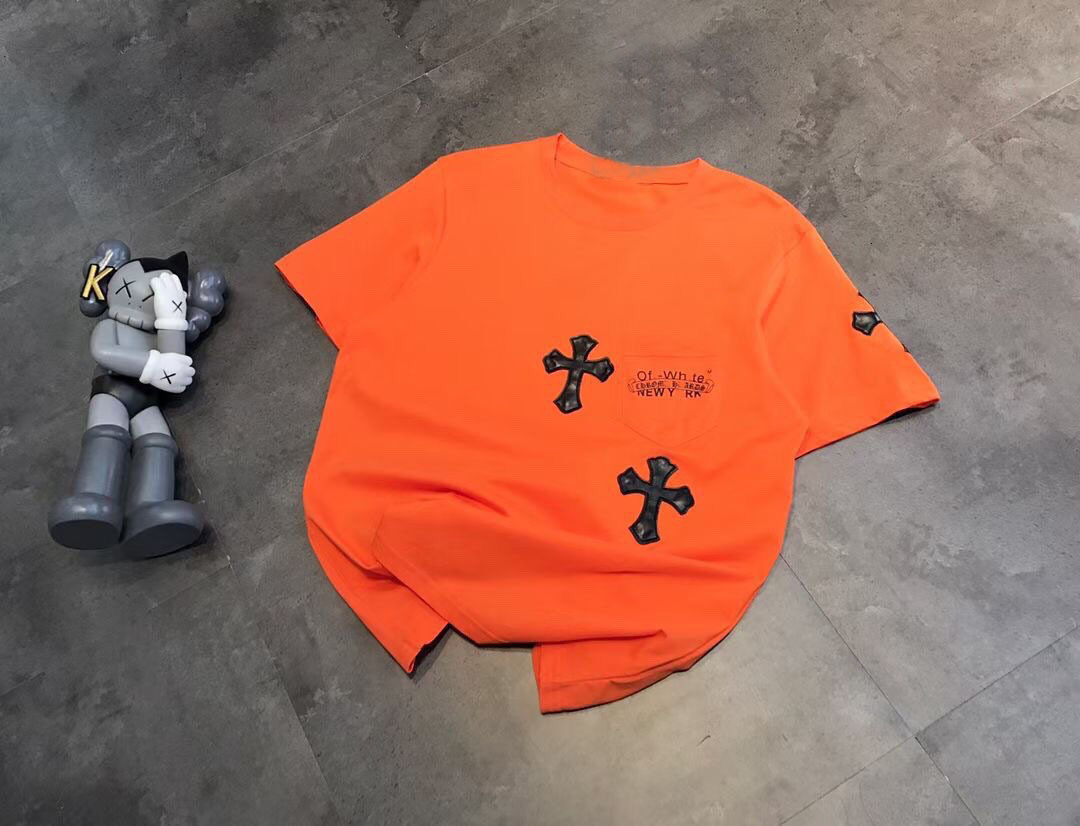 

t shirt 2021 fashion brand orange leather cola pu short sleeve, White