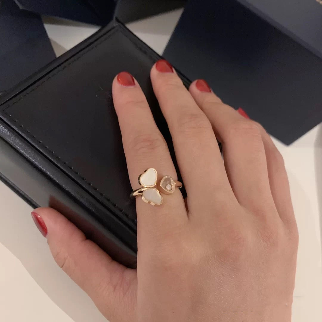 Cho#p$ard/Chopin Ring 18K Rose Gold Love With Diamond-encrusted Diamond Opening Hppy Hearts Ring Luxurys Designers jewelry