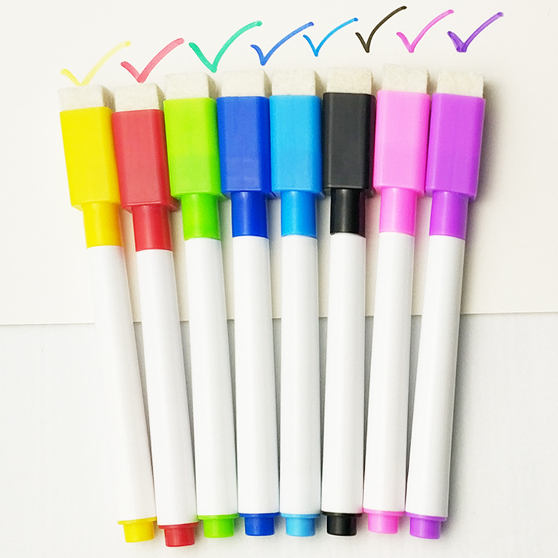 

8 Pcs/lot Colorful Black School Classroom Whiteboard Dry White Board Markers Built In Eraser Student Children's Drawing Pen