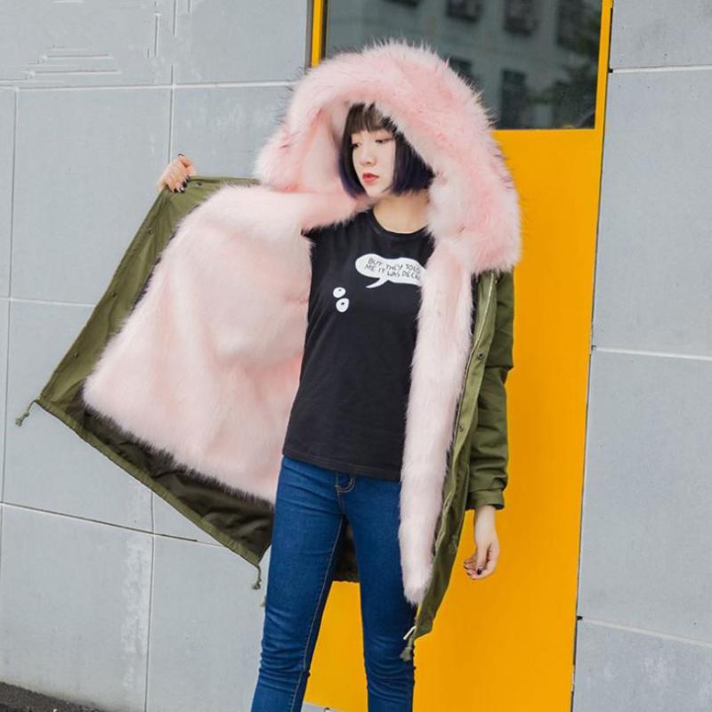 

Women's Fur & Faux Winter Parker Coat Jacket Imitation Long Sleeve Hooded Thicken Warm Oversize Outwear Casual Overcoat L1468, Black