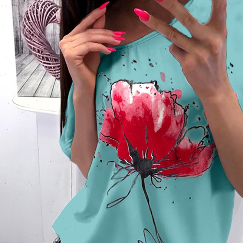

summer fashion floral print women shirts casual o neck loose daily tee female womens short sleeve shirt blusas pullover, White